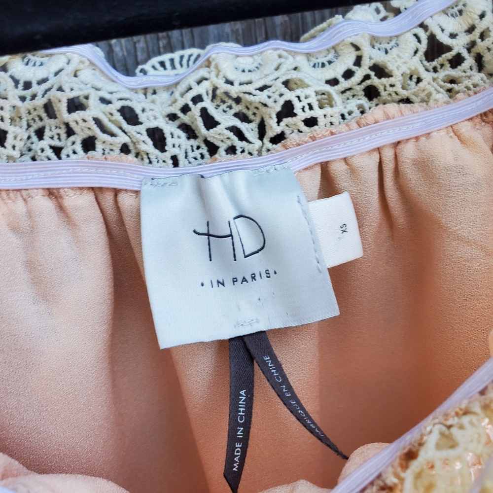 Anthropologie Lace Off the Shoulder Cream Peach Dress - Picture 6 of 7